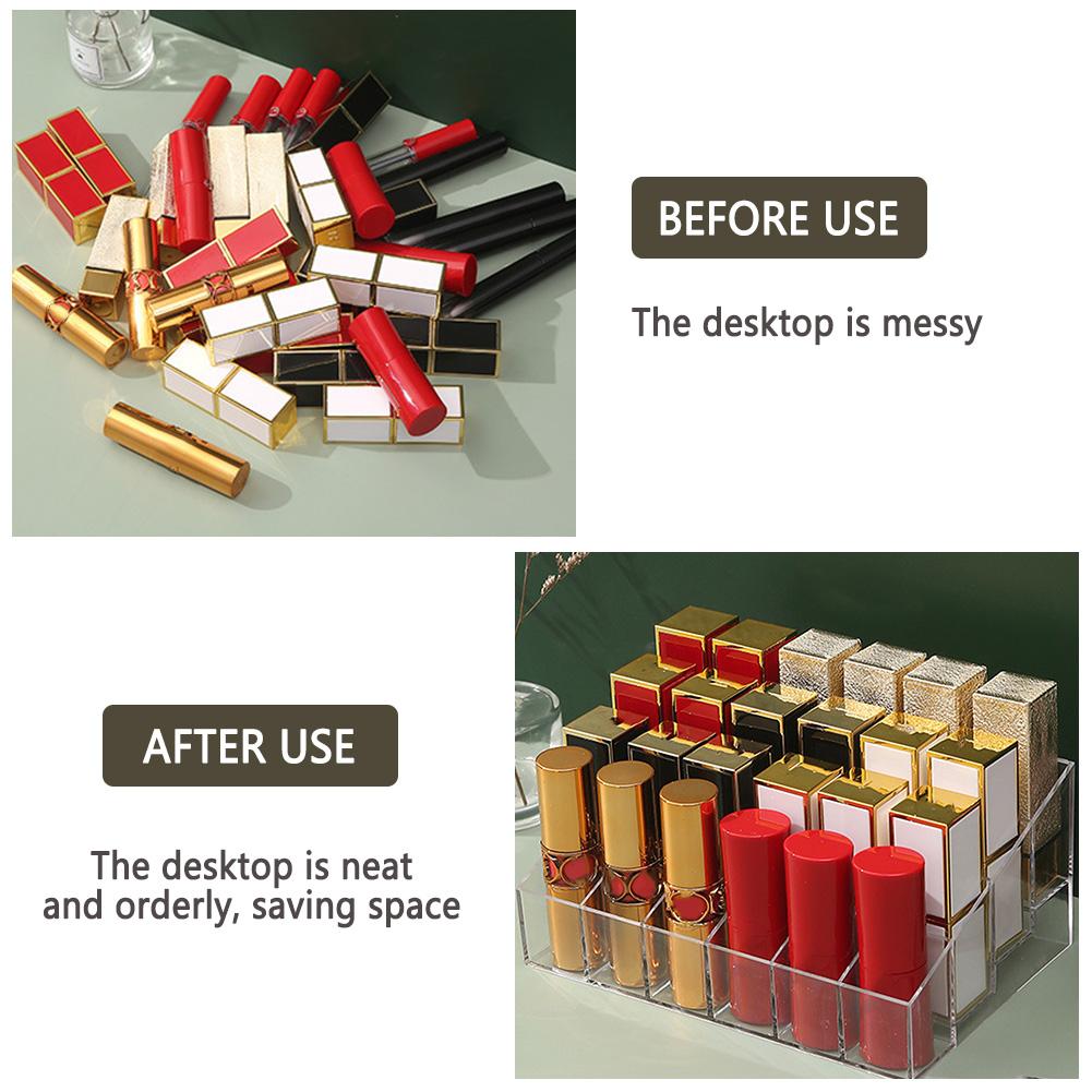 Clear Lipstick Box With Multi-grid Multifunctional Desktop Makeup Display Stand For Bedroom