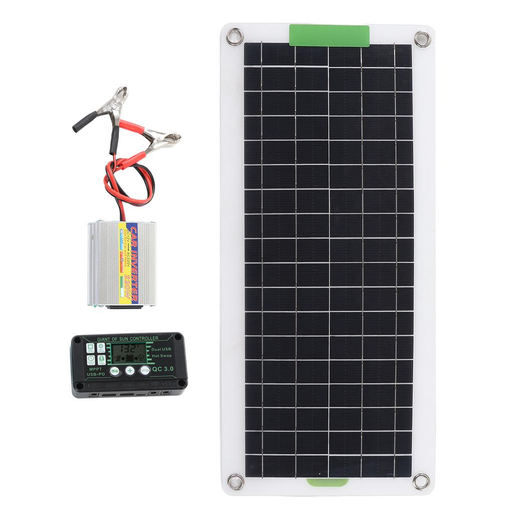 Solar Inverter Kit 220W Monocrystal Silicon High Output Portable Solar Panel Kit for Hiking Camping DC12V to AC220V