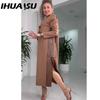 Women's Fashion Autumn Winter Solid Color Print Long Sleeve O-Neck Casual Dresses