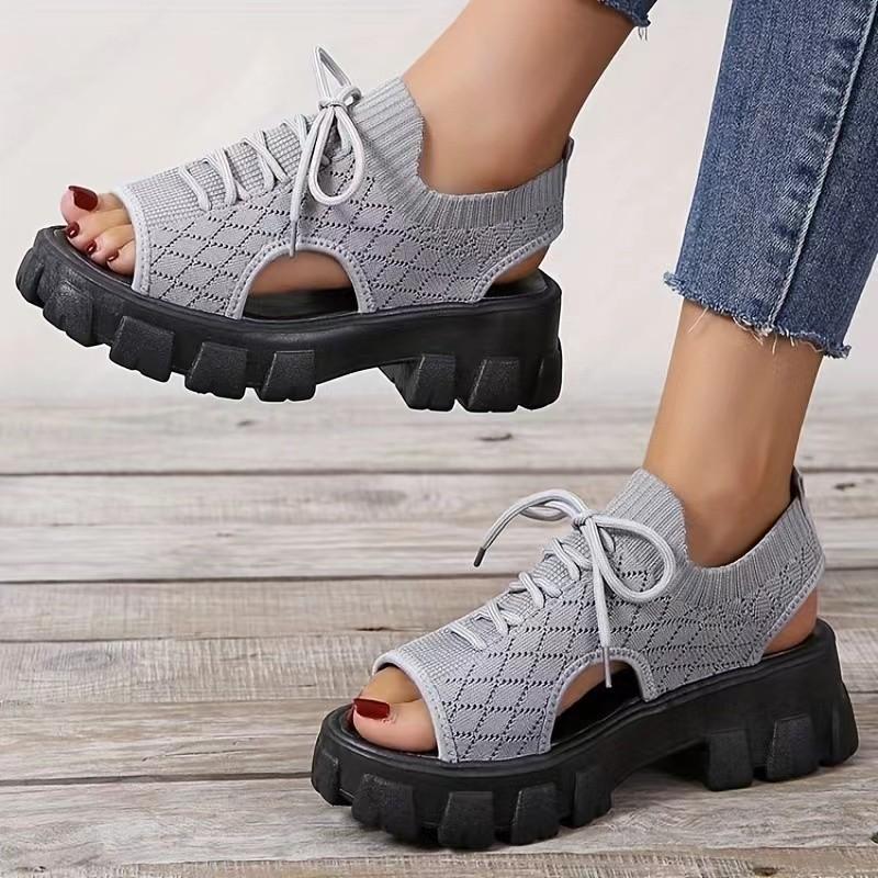 

Новые летние сандалии на платформе для женщин, спортивные легкие легкие туфли на танкетке с ромбовидной спинкой, летающие тканые римские женские сандалии 39 светло-серый