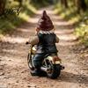 Gnome Desk Decor Riding Retro Motorcycle Figurine, Motorbike Dwarf Resin Statue Sculpture Sculpture, Ornament for Home Office Bookshelf Hand