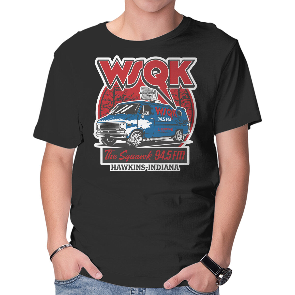 Unisex Crew Neck T-Shirt WSQK Hawkins Graphic Short Sleeve Casual Tee XS