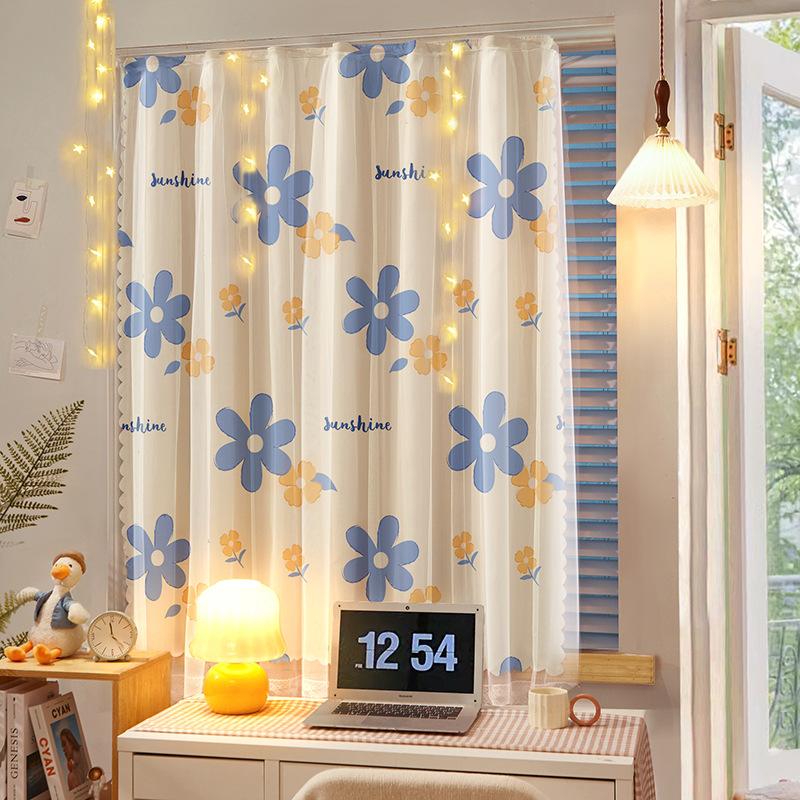 No Punching Velcro Blackout Curtains Pasted Dormitory Bay Windows Opaque Rental Gauze Finished Products
