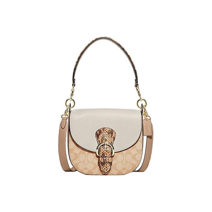 Coach Kleo 23 Saddle Buckle Flap Shoulder Bag Women shoulder bag White Beige CA166-IMOTV Basic Set (Bag+Dust Bag)