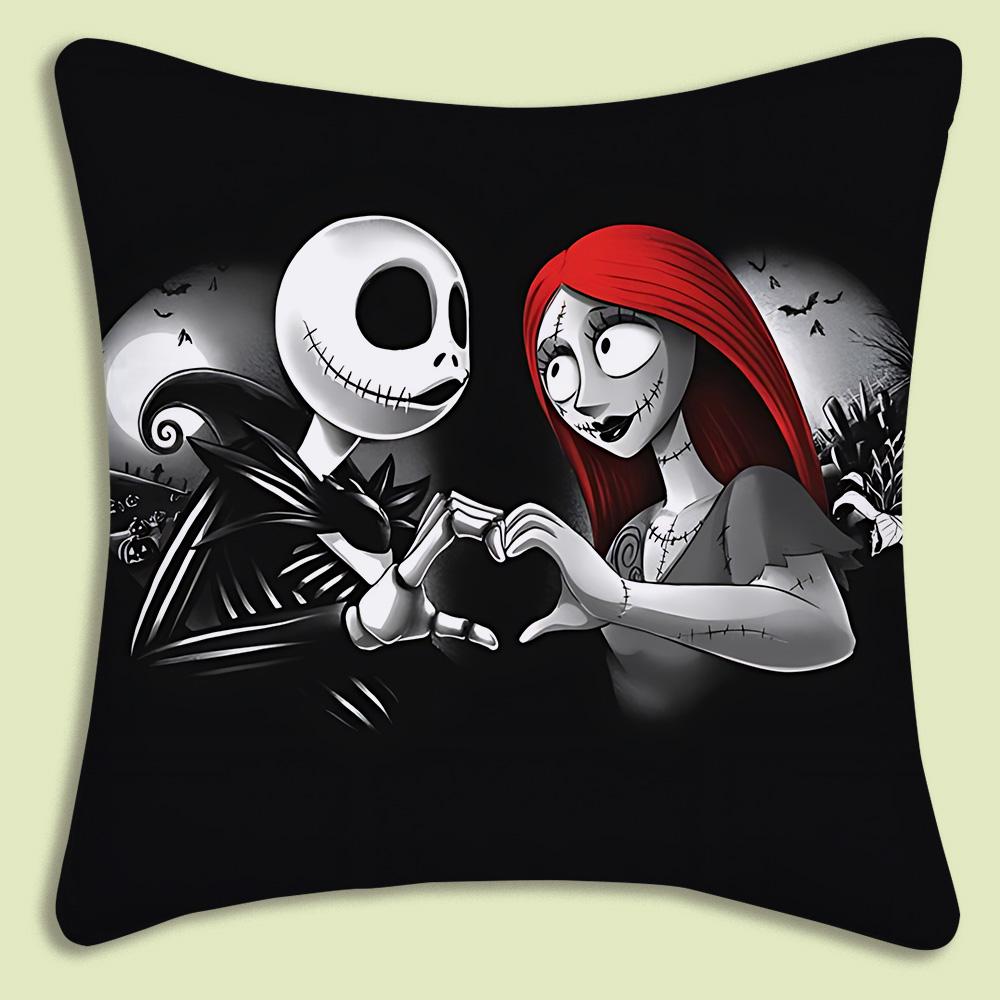 Halloween Skull Jack Sally Pillow Covers Cartoon Sofa Decorative Home Double-Sided Printing Short Plush Cute Cushion Cover
