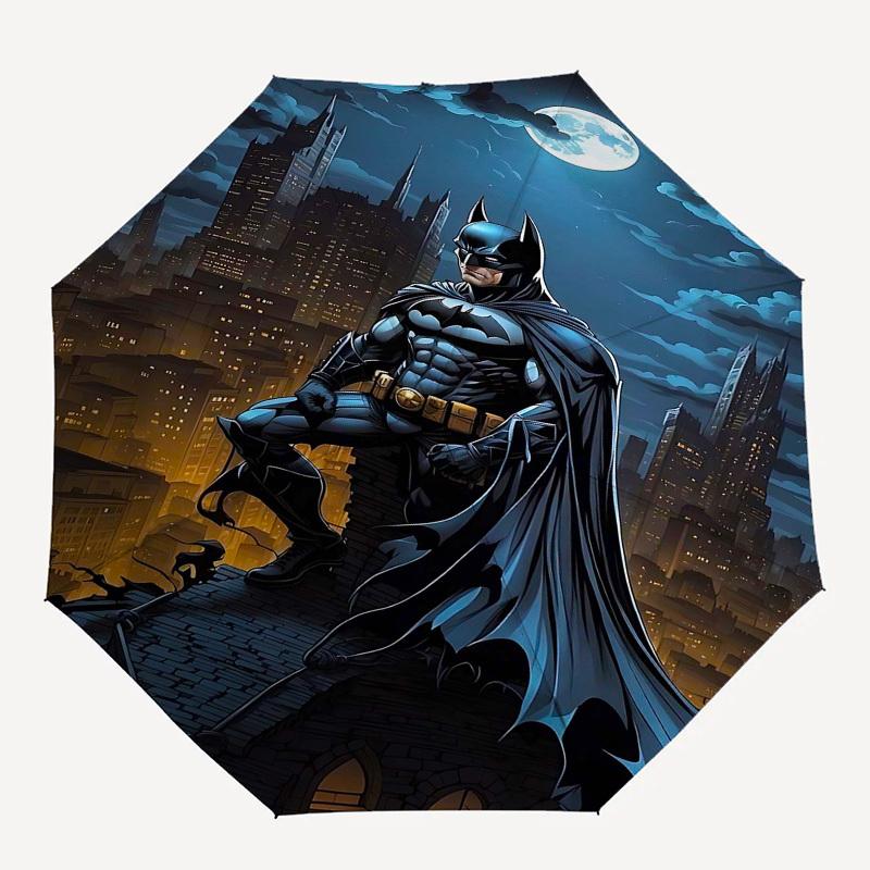 1pc Batman Night Cityscape Automatic Folding Umbrella - Compact 8-Rib Design, Durable Plastic & Iron1183L