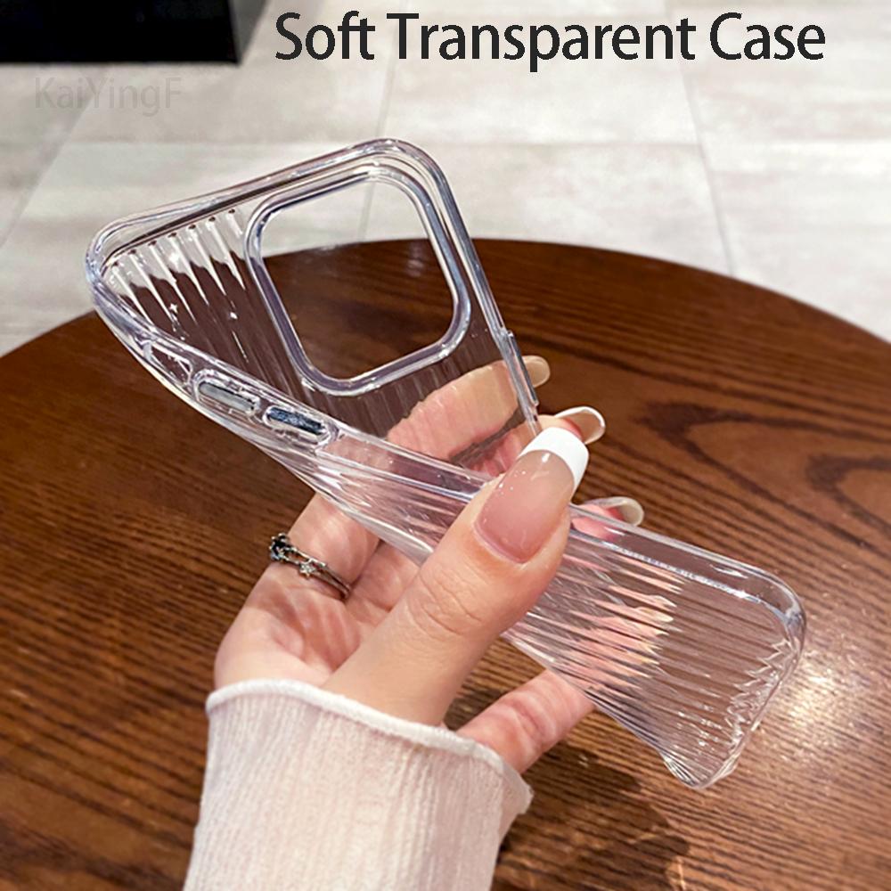 Transparent Phone Case For iPhone 16 15 11 12 13 14 Pro Max Soft Corrugated Silicone Bumper Back Cover Clear Case