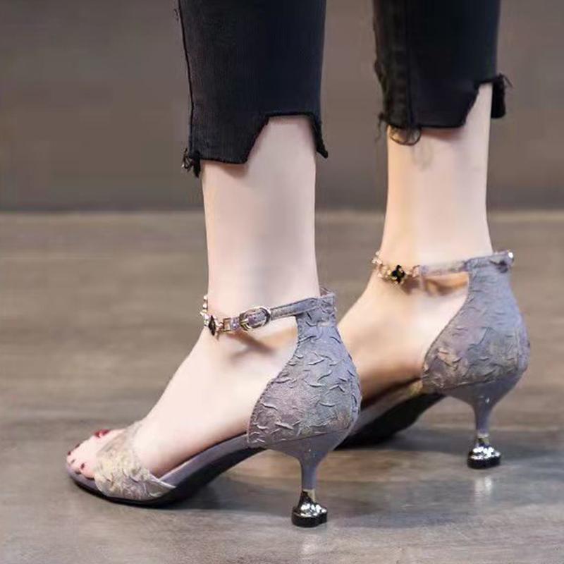 Mid Heel Buckle Strap Female Fashion Sandals Women Shoes Summer High Heels Female Fine Heel 5cm