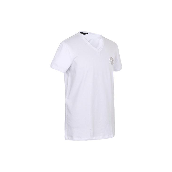 Versace Plain Logo Print V-Neck Short Sleeve T-Shirt Men Tops White AUU01004-A232741-A1001