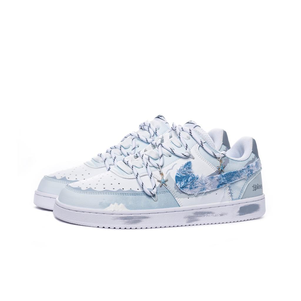 Nike Court Vision P.M.S Seaweed Whisper Slip Resistant Slip Resistant Low Top Skateboard Shoes Men's Blue White DH2987-101(Team584-)