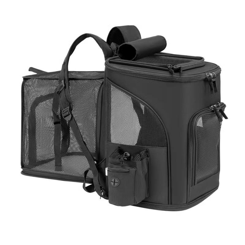 Expandable Pet Carrier Backpack for Cats Small Dogs, Breathable Foldable Travel Bag with Side Extension and Safety Leash