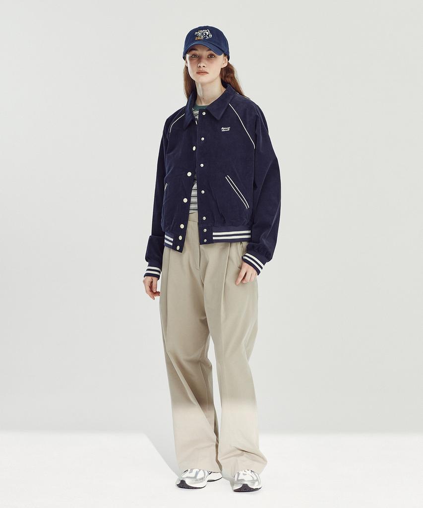 Between A And B Floral Quilted Corduroy Varsity Jacket [Navy]