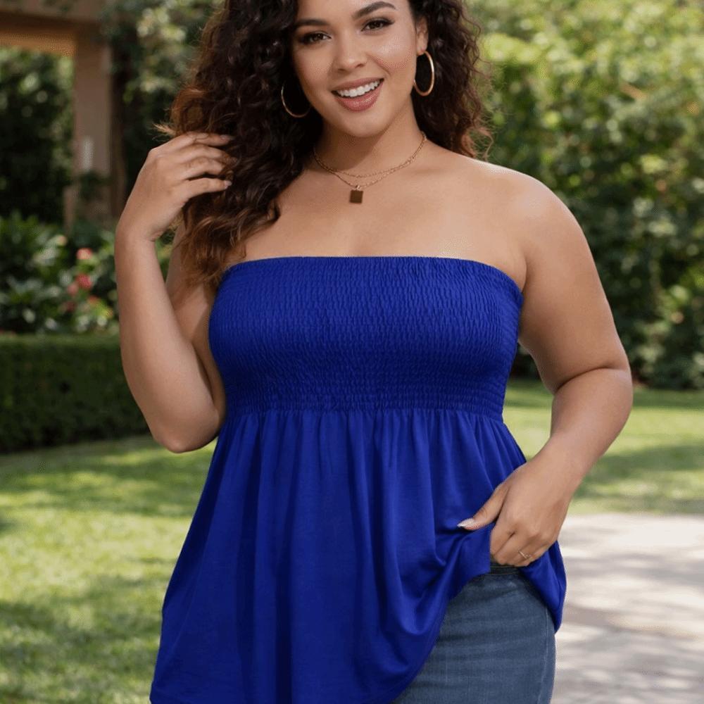 Loose Fit Plus Size Tank Top Ribbed Texture Strapless Tube Top Off-Shoulder Crop Top Hot Girl