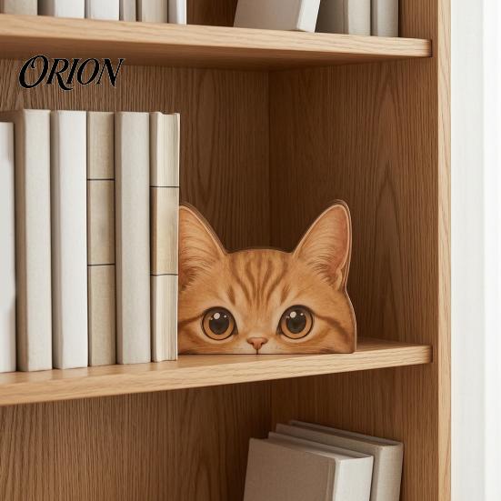 Healing Cat Desk Companions Peeking Orange Wooden Figurine, Cute Head Decoration, Handmade Decorative Pieces for Tabletop Natural Wood Ornament, Gift