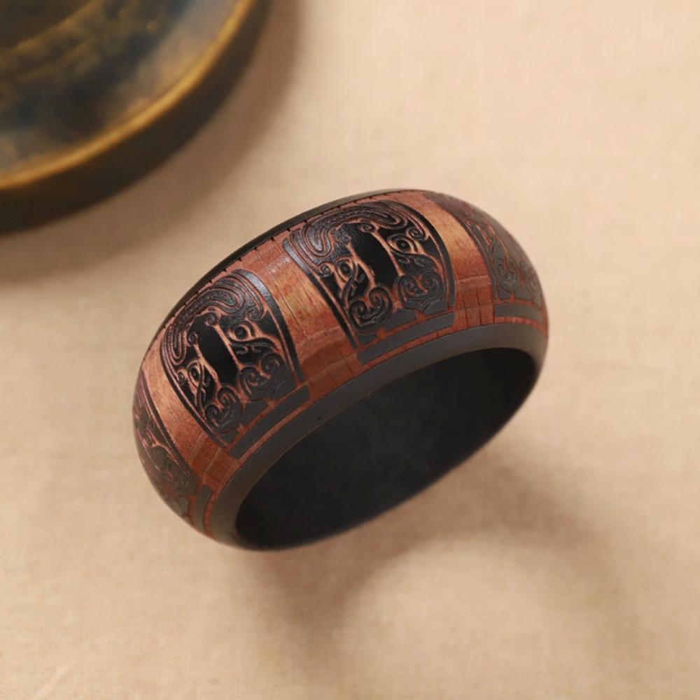 Retro Carving Wooden Bangle Wide Ethnic Style Bangle Gift Chinese Style Bracelet  Wrist Bracelets