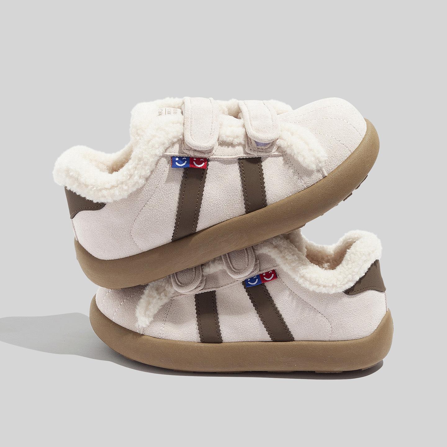 Belle round head piled thickened cotton shoes winter new warm Velcro sneakers 35