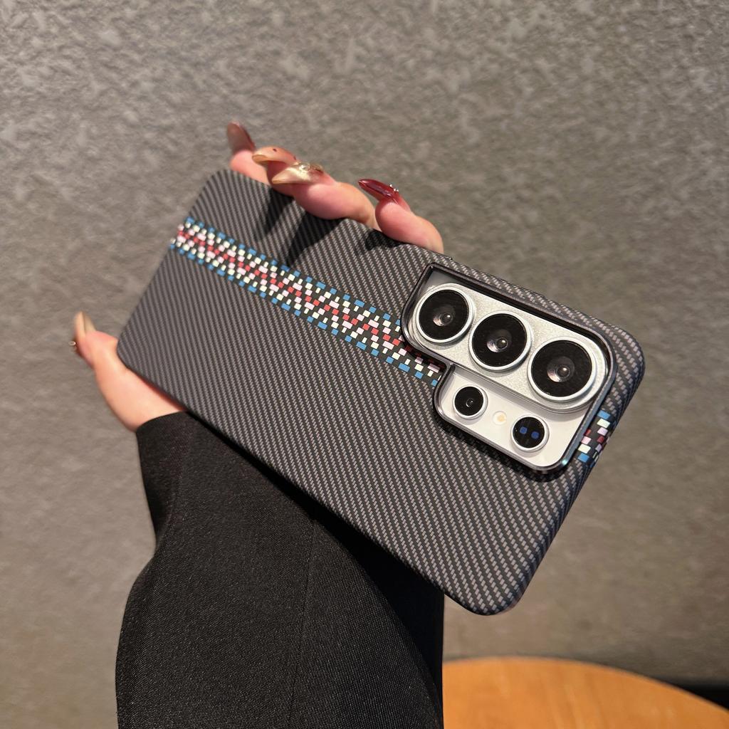For Samsung Galaxy S26 S25 S24 S23 Ultra Plus Carbon Fiber Texture Case For Magsafe Wireless Charging Alloy Lens PC Points Cover