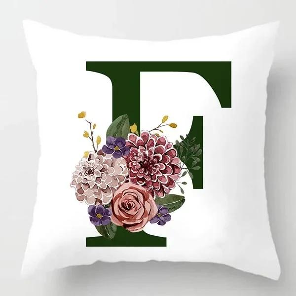Grüner Buchstaben Floral Kissen Druck Kissenbezug Zuhause Schlafzimmer Zimmer Dekoration Wohnzimmer Sofa Kissenbezug 45x45cm