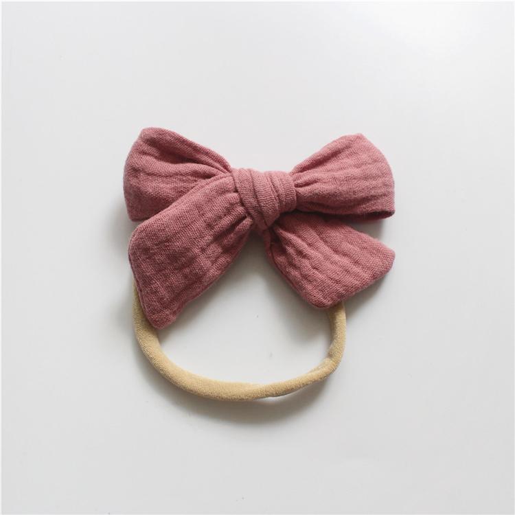 Gauze Bamboo Knotted Bowknot Baby Headbands Plain Color Cotton Muslin Newborn Hair Bows