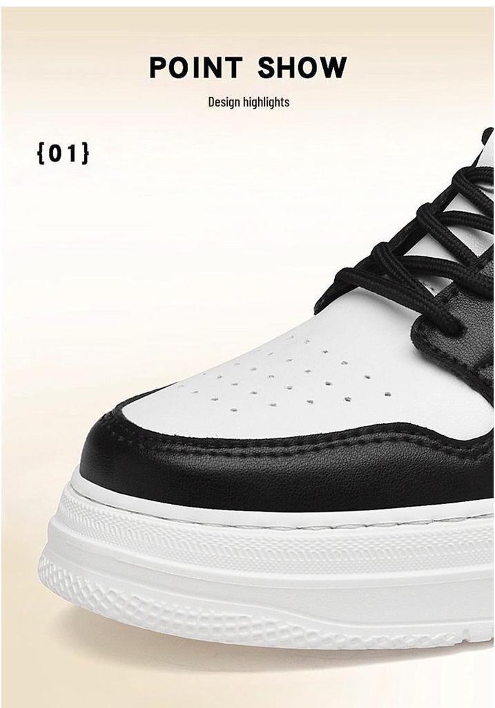 Men's Height Increasing Platform Board Shoes - Thick Sole, Color Blocking, Spring Low-Top Cowhide Sports Sneakers
