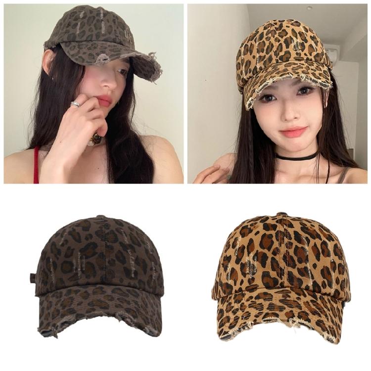 Cool Distressed Leopard Print Baseball Hat For Female and Teens Eye Catching Sun Hat For Streetwear Outdoor Actvitiy