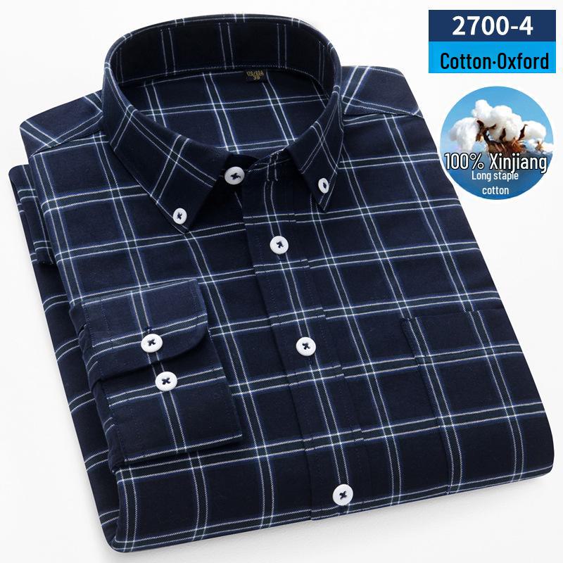 Herr Långärmad Randig Oxford Bomullsskjorta - Casual Vår Affärsklädsel