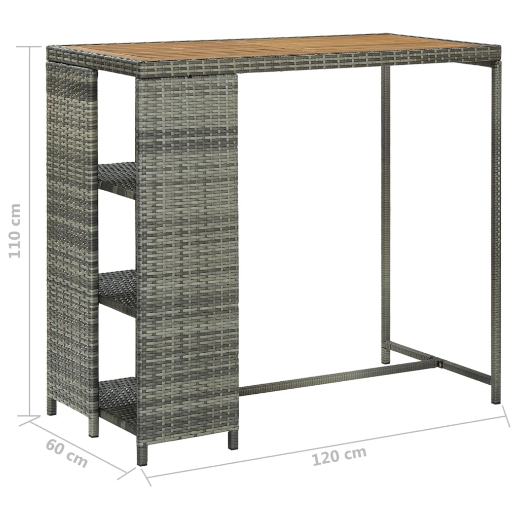 Bar Table with Shelf Grey 120 X 60 X 110 Cm Poly Rattan