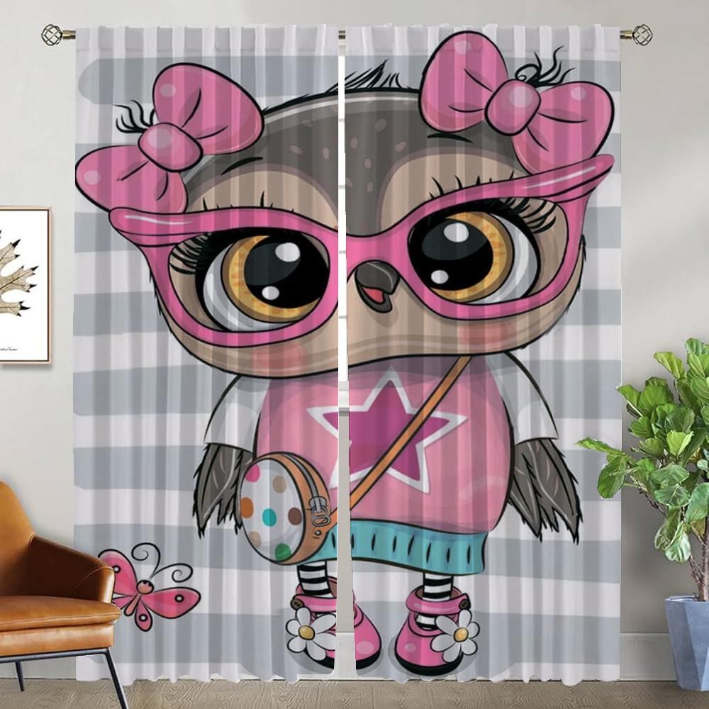 Cartoon Eulen Vorhänge Kinderzimmer Fenster Vorhang für Zimmer 2 Paneele Tüll für Schlafzimmer Schattierungen Halloween Dekoration Raumteiler Wohnzimmer
