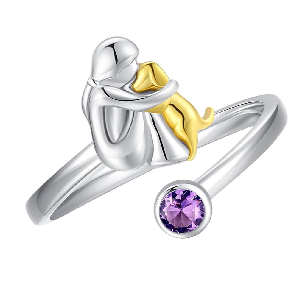 Open Heart Rings Symbolizing Love and Companionship Girl and Dog Designs Resizable Electroplated Jewelry