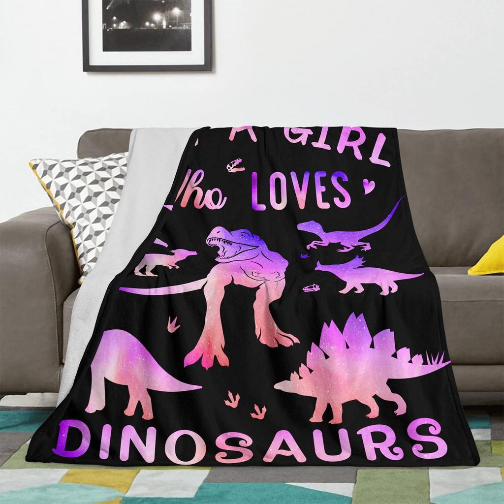 Pink Purple Cartoon Dinosaur Pattern Blanket Flannel Soft Comfortable Home Blanket Blanket Birthday Gift