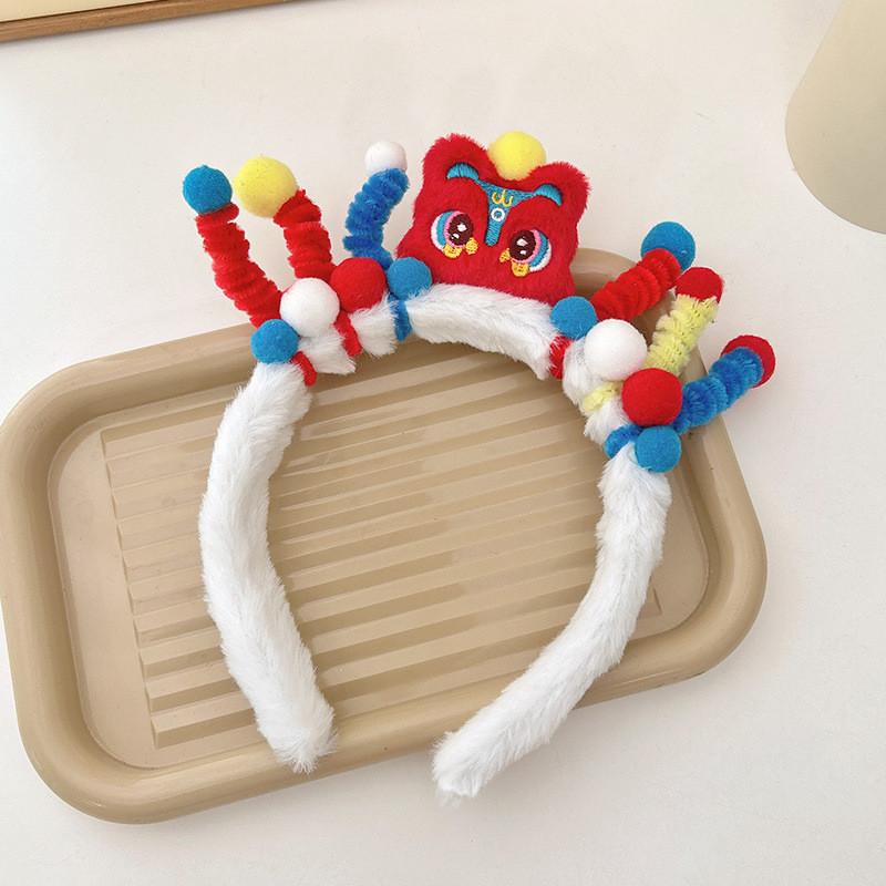 Handmade Fluffy Lion Headband For Women Korean Style Sweet Hairpin Red Color