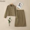 Women Long Sleeve Blouse and Skirts Casual Two Piece Suit Sets