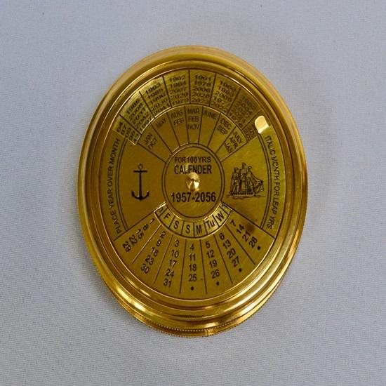 7.62 Cm Large 100 Year Calendar Compass In Wooden Box Brass,