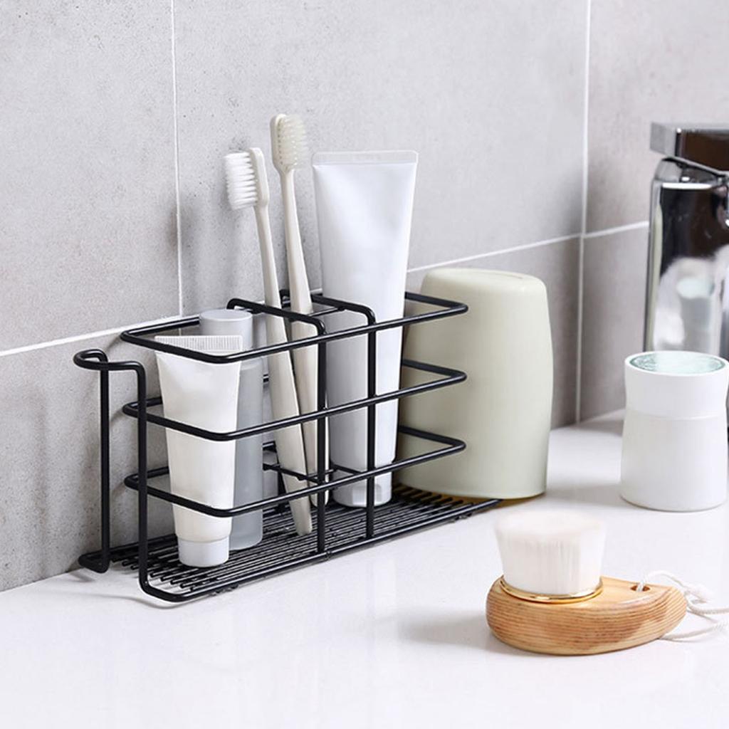 Bathroom Shelves Toothbrush Holder Metal Bathroom Toothpaste Holder With Multifunctional Electric Toothbrush Black