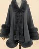 European & American Autumn/Winter Knit Fur Collar Cape with 3 Fur Strips