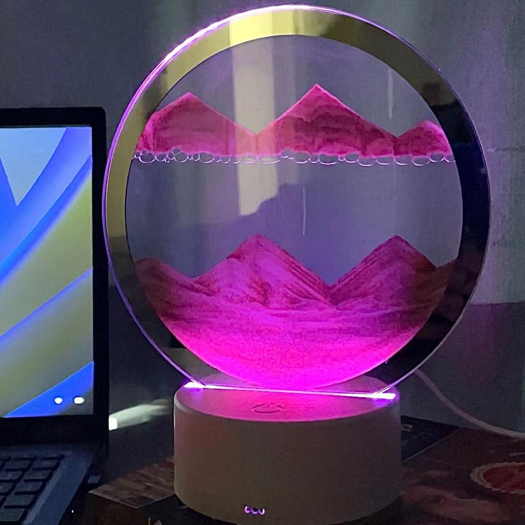 Creative 3D Dynamic Flowing Sand Painting Night Light Ornament Hourglass Desktop Decompression Decoration