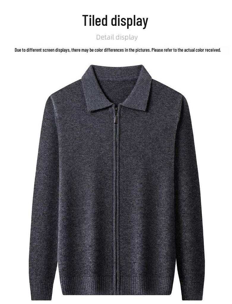 Men's Plus Size Trendy Turn-Down Collar Wool Cardigan Jacket – Casual Knitwear Fleece for Autumn/Winter