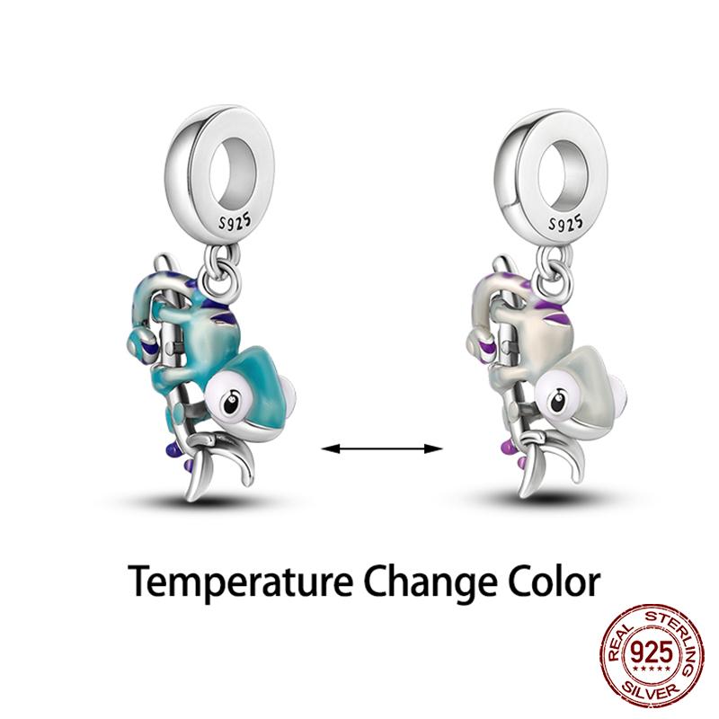 Original 925 Prata Esterlina Cor Mágica Camaleão Luminoso Série Charme Contas Adequado Ajuste Pulseira DIY Jóias Presentes