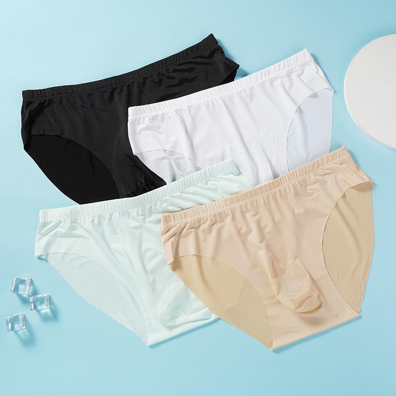 2 Pcs Ice Silk Seamless Briefs For Men Ultra-thin Breathable Stretchable Underpants Fashion Comfortable Underwear L-3XL