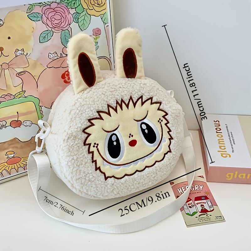 Roztomilá kreslená postavička crossbody messenger taška plyšová se zapínáním na zip jednobarevná taška přes rameno, plyšová crossbody peněženka na mince