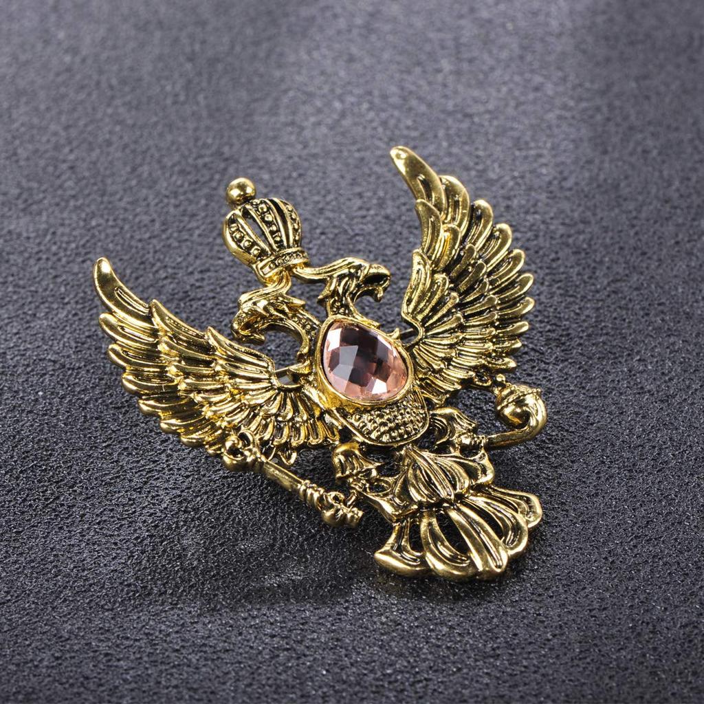 MECHOSEN Antique Brooch Eagle and Wings Bird Crown Holy Roman Empire Russia Coat of Arms Cool Crystal Large Fashion Lapel Pin Safety Pin Badge Pin