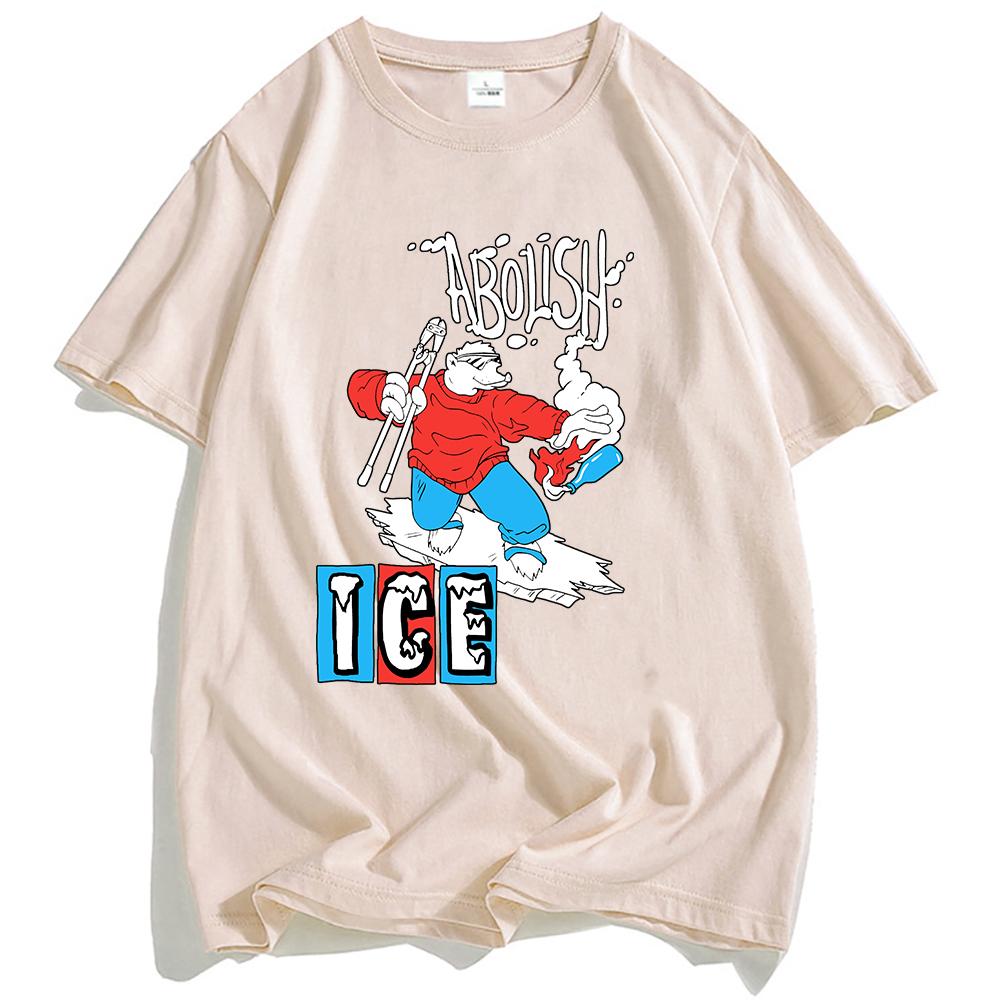 America Abolish Ice Bear Printing T-shirt Cotton Short Sleeve Casual Unisex Tees Crew Neck Graphic Print T Shirts