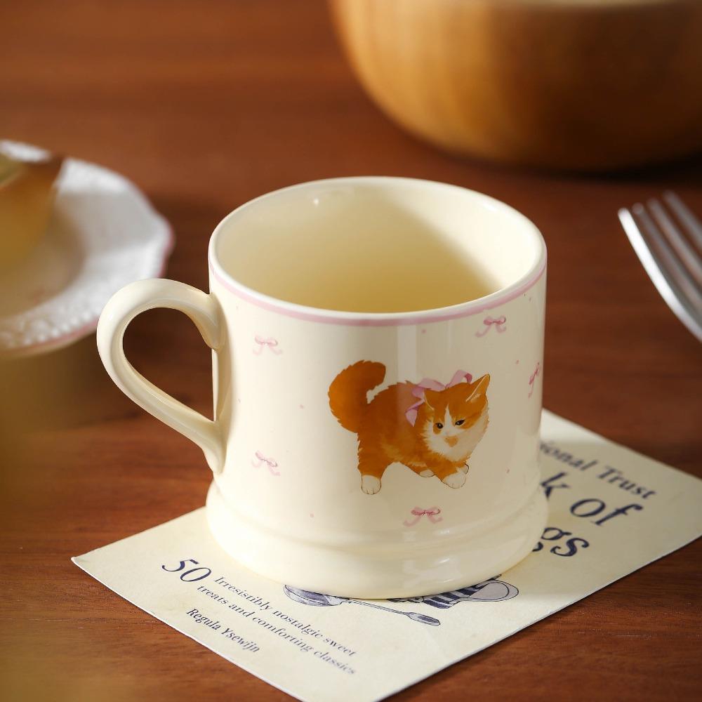 Ins Cute Mi Ceramic Cup Light Luxury High Value Bow Mug Household Couple Water Cup Gift