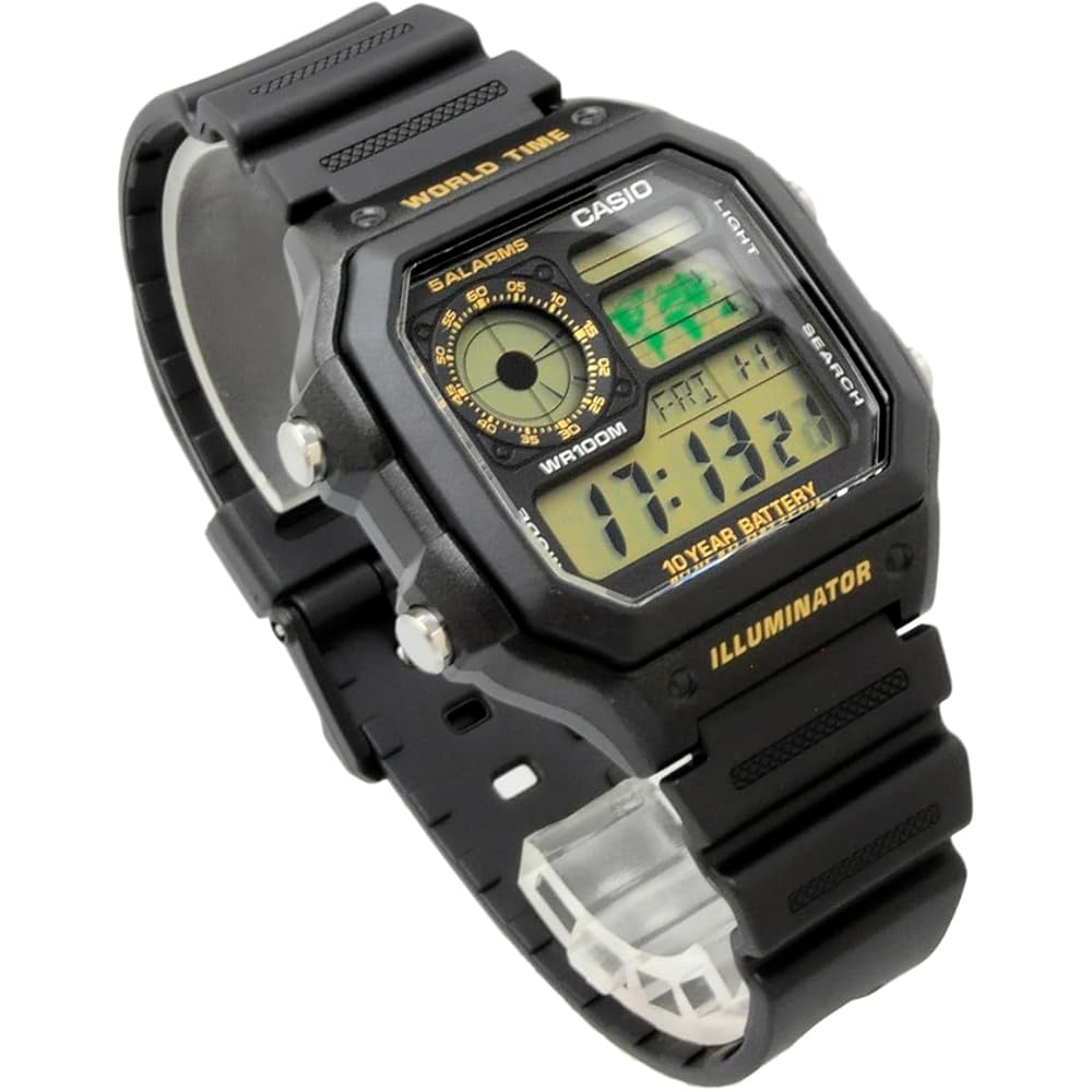 Casio World Time AE-1200WH-1BV Digital Watch Black Gold LCD Men's Wristwatch