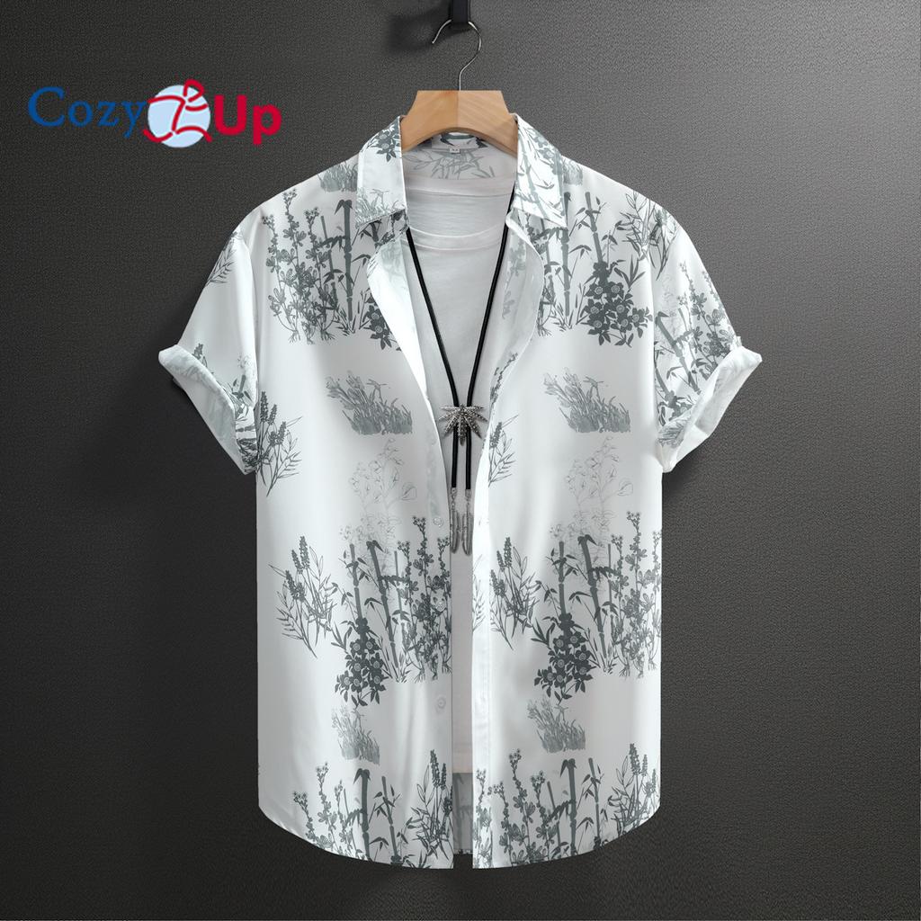 Cămașă hawaiană cu model de bambus, cămașă cu mânecă scurtă pentru bărbați, ocazional, cu imprimeu, pentru vacanță pe plajă de vară