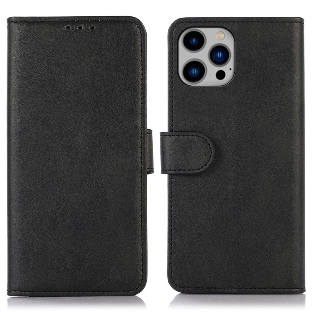 

Stand Case for iPhone 15 Pro Phone Wallet PU Leather Cowhide Texture Fall Proof Cover Black