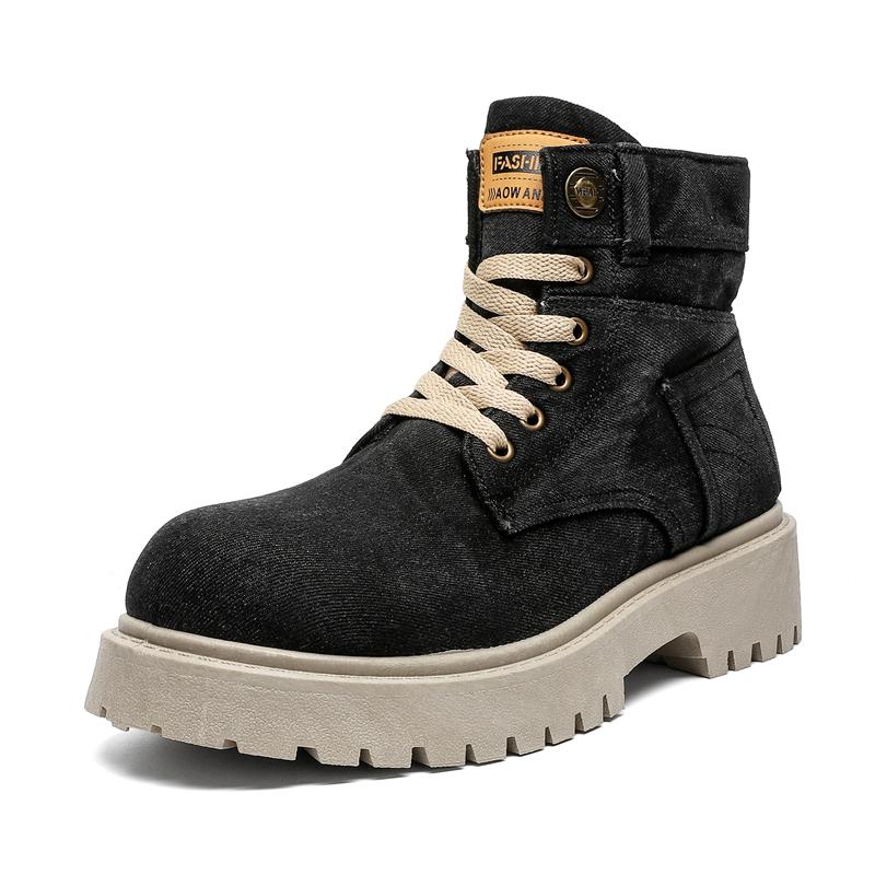 Fashion Blue Denim Men's Boot Autumn High Top Platform Cowboy Boots Man Original Casual Short Barrel Boots Men botas para hombre