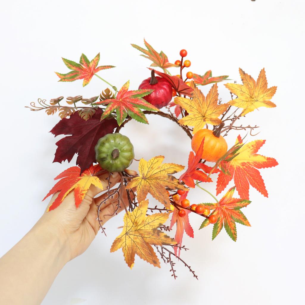 Maples Leaves Candle Wreath Fall Wreath for Window Farmhouse Thanksgiving Day