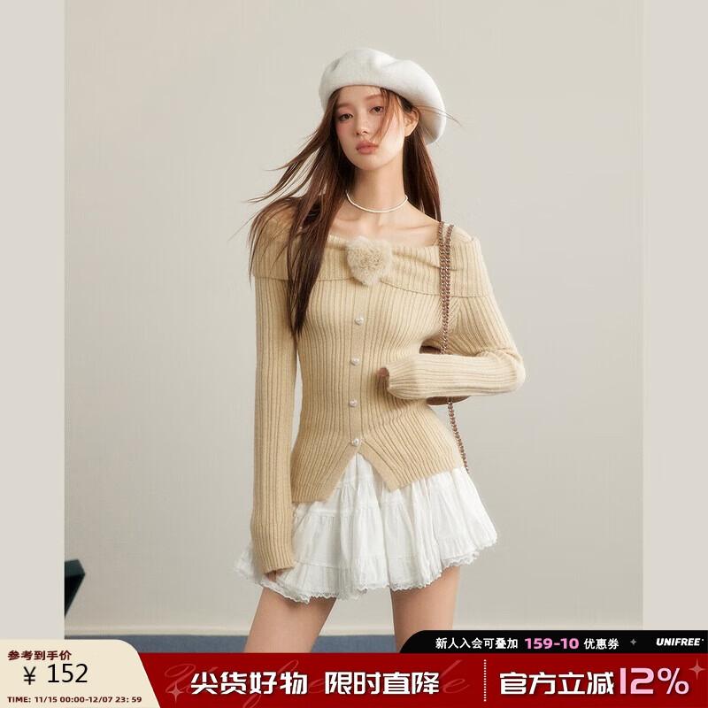 

UNIFREE Off-Shoulder Knit Top with Lapel S