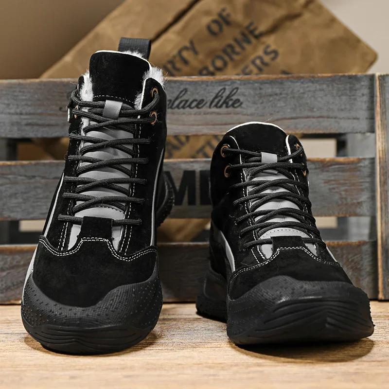 Fashion Men's Leather Shoes, Sneakers, Outdoor Hiking Shoes, Plush Thick-backed Warm Cotton Shoes In Winter39-44